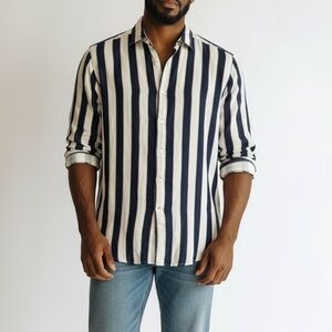Bagutta Linen Cotton Striped Button Down Shirt
